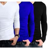 Pack Of 3 Full Sleeves V-Neck T-Shirts For Men
